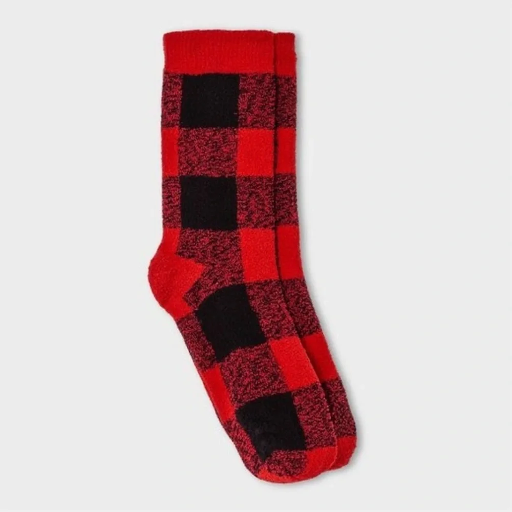 Men's Buffalo Check Plaid Cozy Crew Socks Red 7-12 nwt pattern dress socks nwt